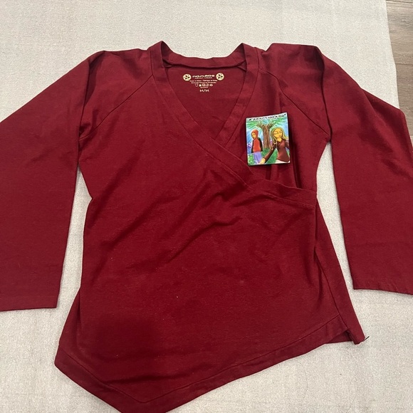 ❤️2/$50❤️[M]Nomads Hemp Wear Burgundy L/Sleeves Faux Wrap Shirt asymmetrical - Picture 8 of 8